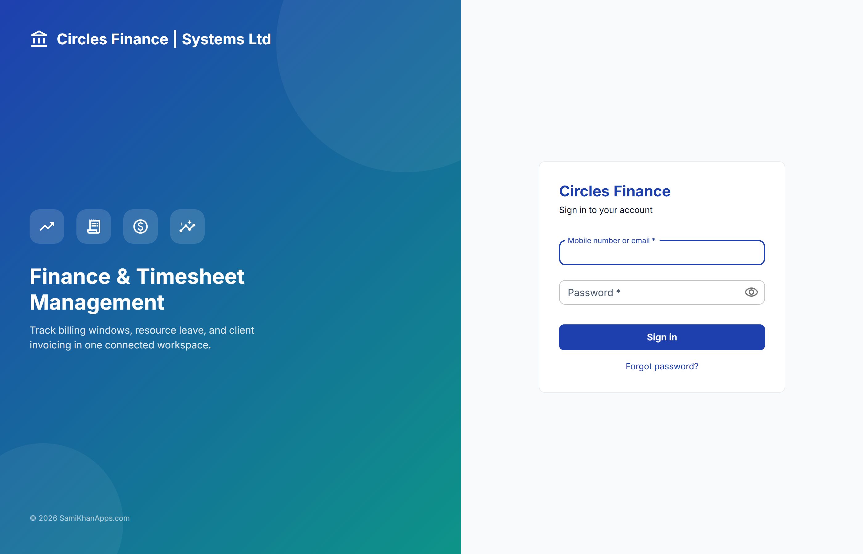 Finance app sign-in screen