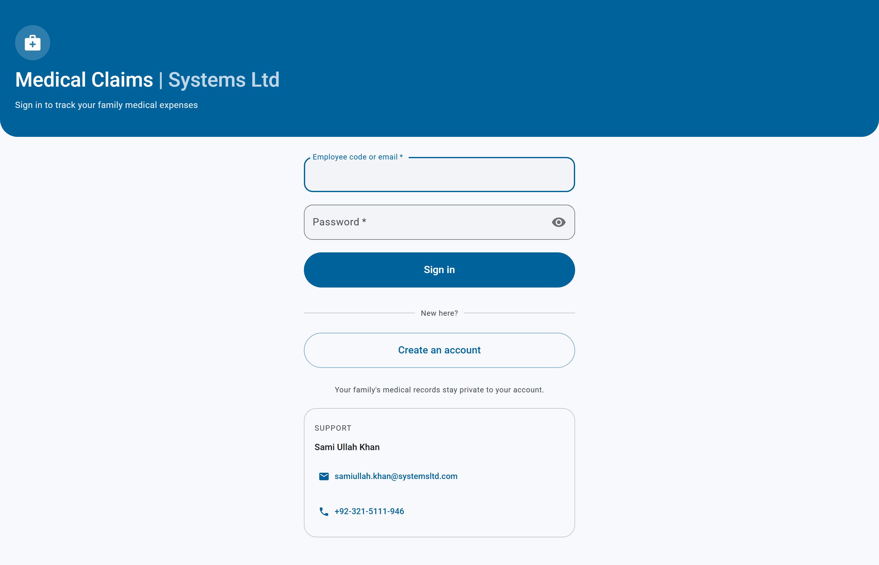 Medical Claims sign-in screen
